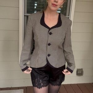 Vintage 1990s Houndstooth Blazer | Preppy Womens Workwear, Size 10P